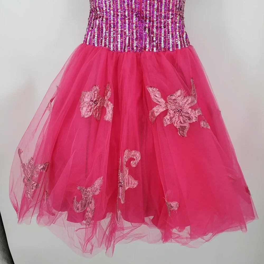 Jovani Hot Pink Sequin Tulle Fit Flare Party Dress Sweetheart 4 Hoco Prom Fomral - Picture 12 of 13